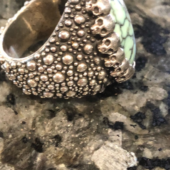 Rare size 12 Kingbaby studio torquise skull and stingray silver ring - Picture 3 of 7